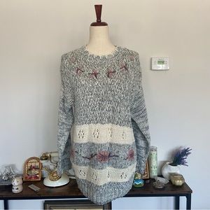 VINTAGE 80s Cottage Core Grandma Floral Knit Sweater